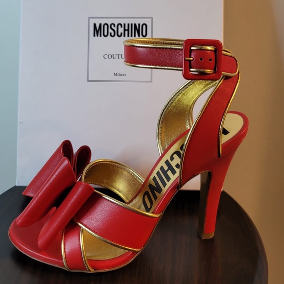 Moschino red and gold bow high heel sandals - Picture 4 of 6